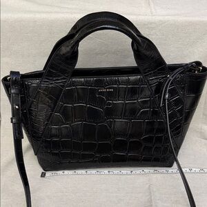 ANINE BING Black Croc-Embossed Satchel with Top Handles